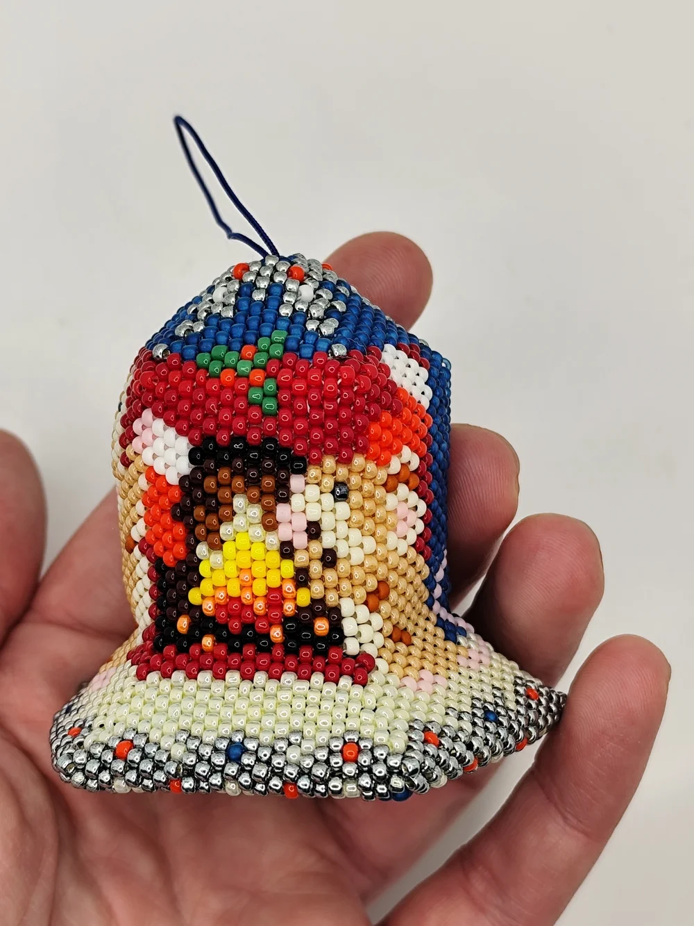 Handcrafted Beaded Holiday Bell Ornament in Multicolor